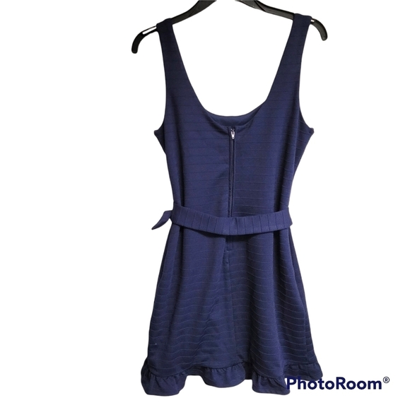 City Studio Navy Blue Fit And Flare Belted Dress - Picture 4 of 7